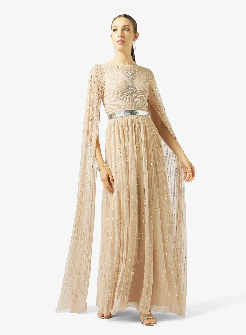 Amelia Rose Embellished flared sleeve maxi dress