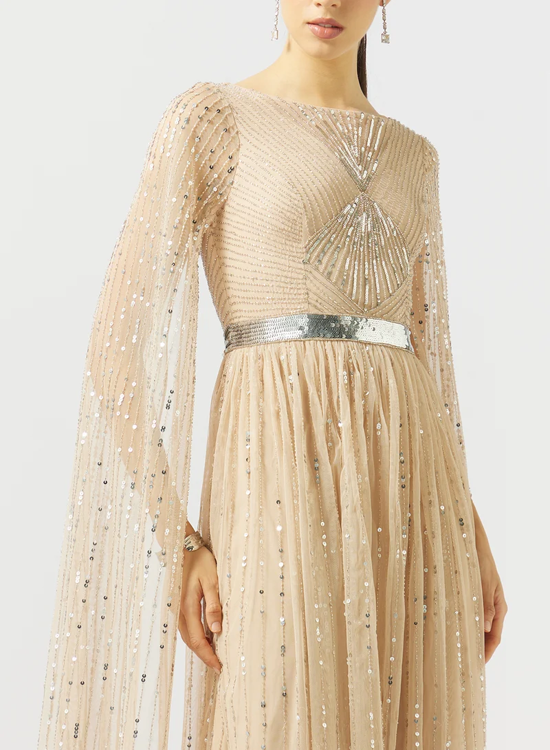 Amelia Rose  Embellished flared sleeve maxi dress for Women | Best Price UAE