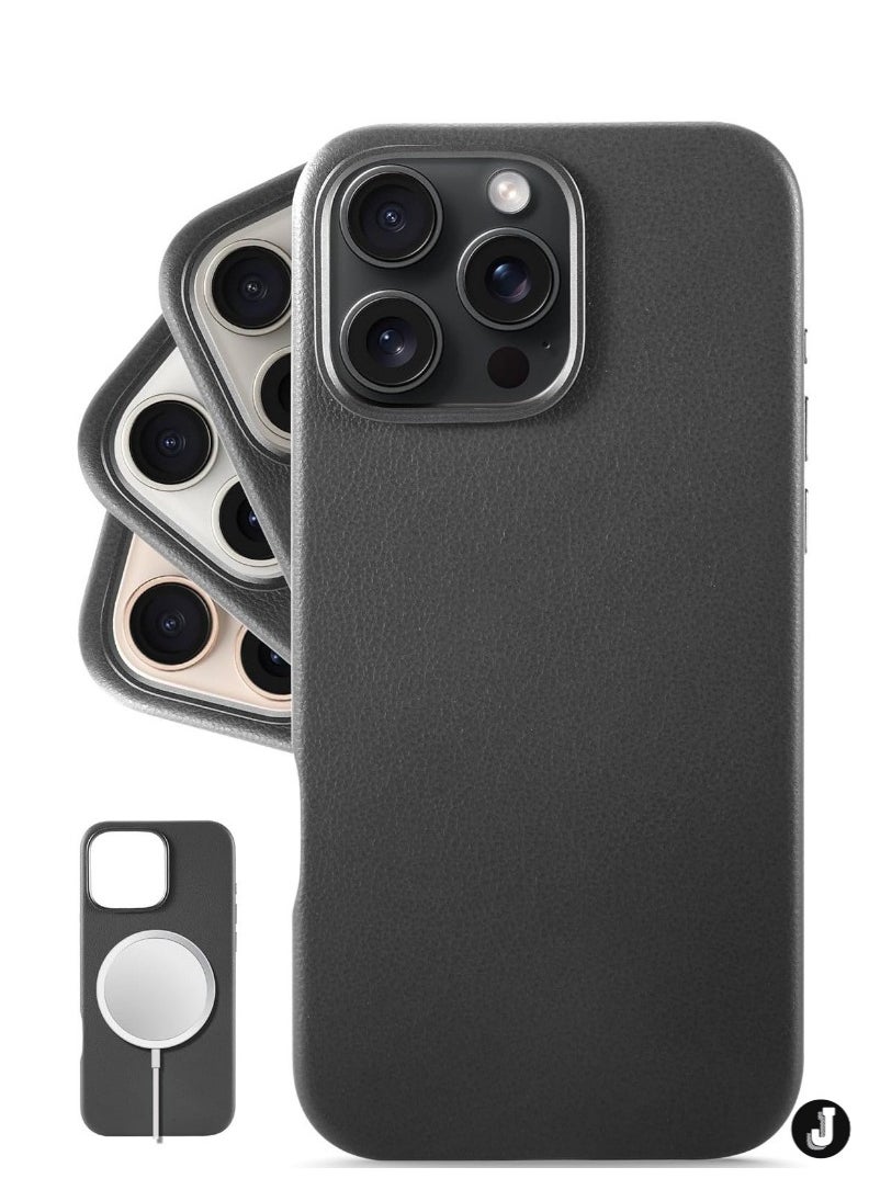 JAJEEK "Classic European Leather Case for iPhone 16 Pro – Black, Softens Over Time, MagSafe Compatible" - Image 1