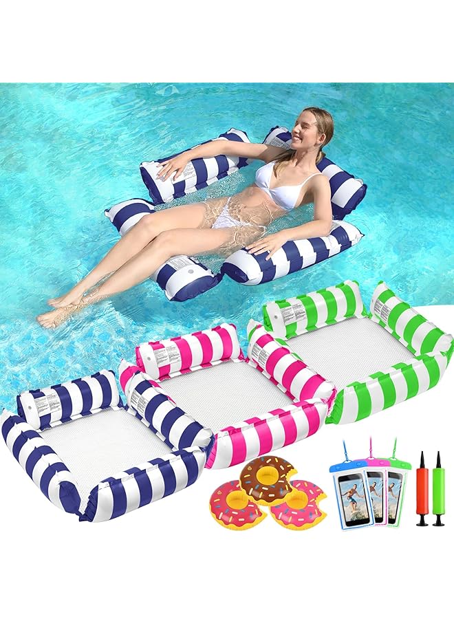 KASTWAVE 3 Pack Inflatable Pool Floats Adult 4 In 1 Multi Purpose Pool Float Water Hammock With Cup Holders Pool Floaties For Adults Swimming Pool Lake Beach - Image 1