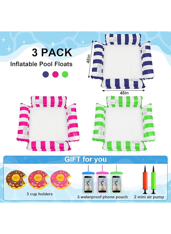KASTWAVE 3 Pack Inflatable Pool Floats Adult 4 In 1 Multi Purpose Pool Float Water Hammock With Cup Holders Pool Floaties For Adults Swimming Pool Lake Beach - Image 3