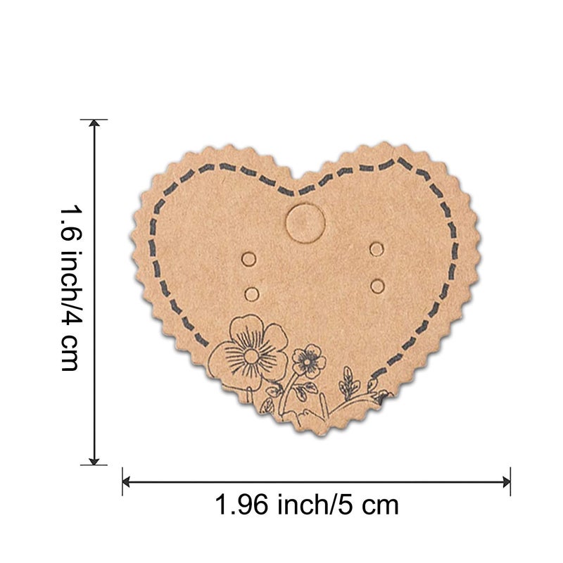 None/Brand Grenali 100 Brown Heart Shape Earring Display Cards  Kraft Paper Jewelry Cards  1.96""X1.6"" (Pack Of 100) - Image 3