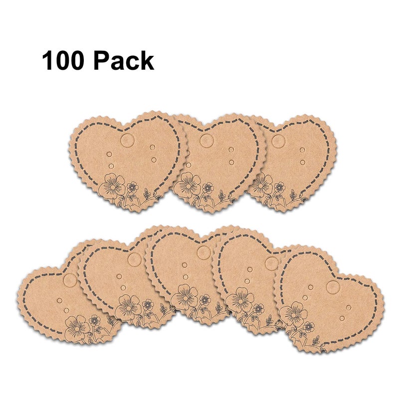 None/Brand Grenali 100 Brown Heart Shape Earring Display Cards  Kraft Paper Jewelry Cards  1.96""X1.6"" (Pack Of 100) - Image 2