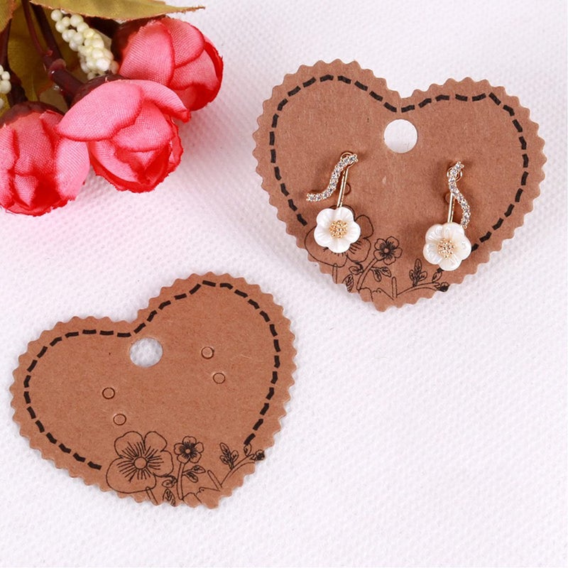 None/Brand Grenali 100 Brown Heart Shape Earring Display Cards  Kraft Paper Jewelry Cards  1.96""X1.6"" (Pack Of 100) - Image 4