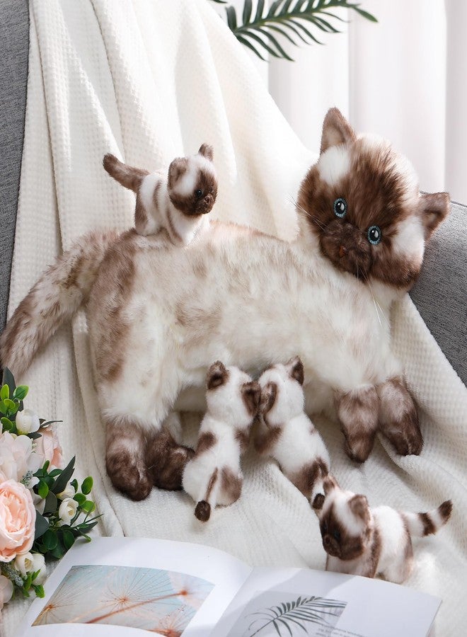 Skylety Nurturing Siamese Cat Stuffed Animal with 4 Baby Kittens, Cat Baby Stuffed Animals Plushy Mommy Kitty with Plush Kittens for Birthday Party Favors Gifts - Image 4