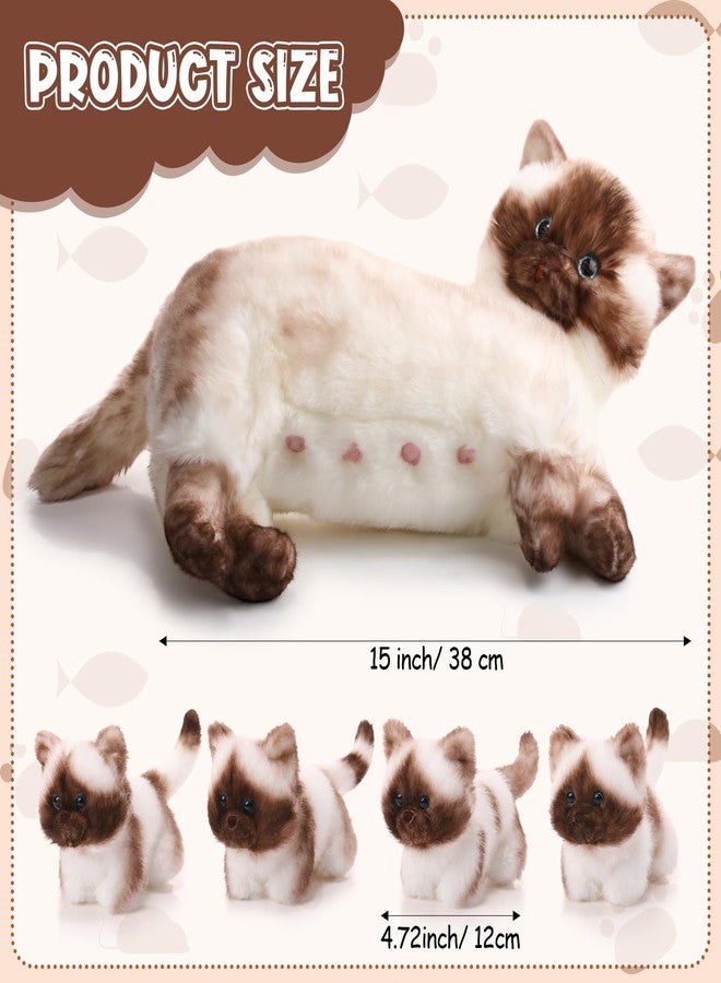 Skylety Nurturing Siamese Cat Stuffed Animal with 4 Baby Kittens, Cat Baby Stuffed Animals Plushy Mommy Kitty with Plush Kittens for Birthday Party Favors Gifts - Image 2