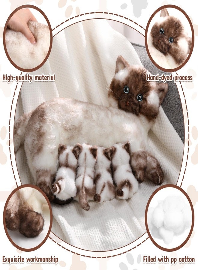 Skylety Nurturing Siamese Cat Stuffed Animal with 4 Baby Kittens, Cat Baby Stuffed Animals Plushy Mommy Kitty with Plush Kittens for Birthday Party Favors Gifts - Image 3