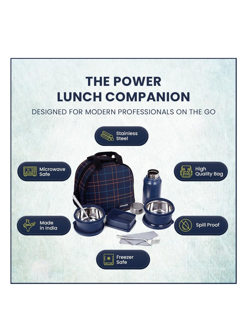 oliveware Oliveware octavia lunchbox, microwave and freezer safe, two Inside steel containers (2x450ml), plastic pickle box (130ml), steel bottle(450ml), steel cutlery and napkin - Image 2