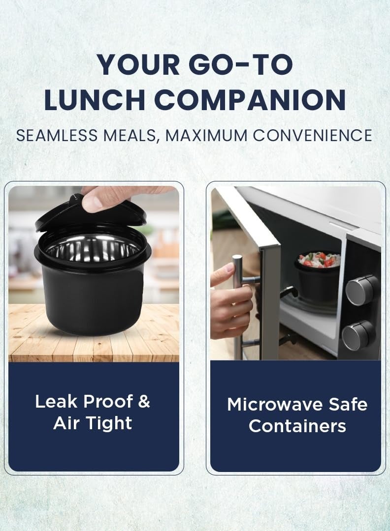 oliveware Oliveware octavia lunchbox, microwave and freezer safe, two Inside steel containers (2x450ml), plastic pickle box (130ml), steel bottle(450ml), steel cutlery and napkin - Image 4