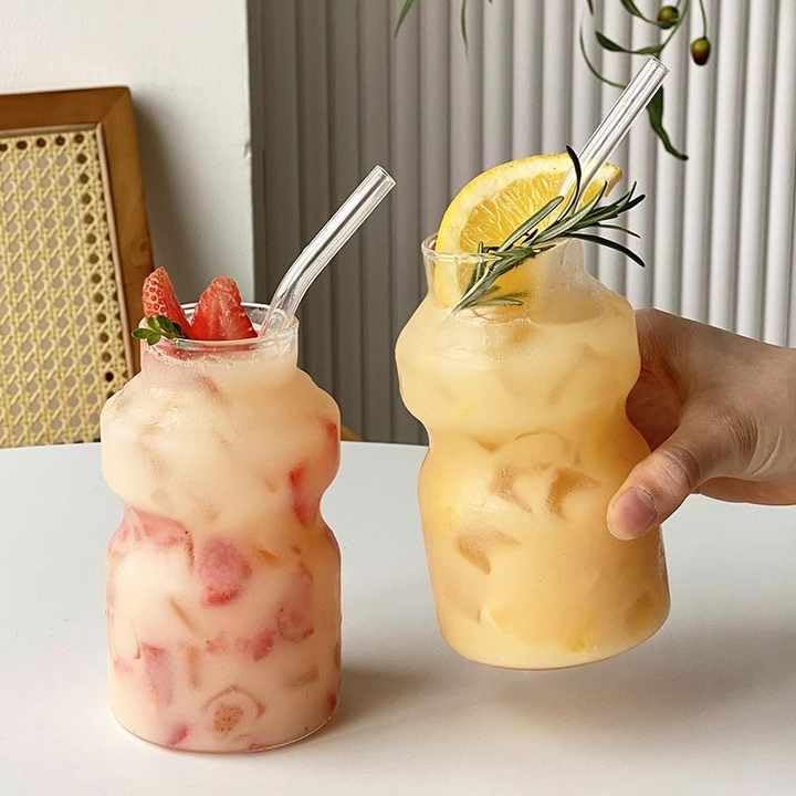 BLISS START Transparent Glass Tumbler with Glass Straw Mug for Adults and Kids 450ml Pack of 1 Fruit Juice Milk Cup Sipper Tea N Coffee Cup Can - Image 5