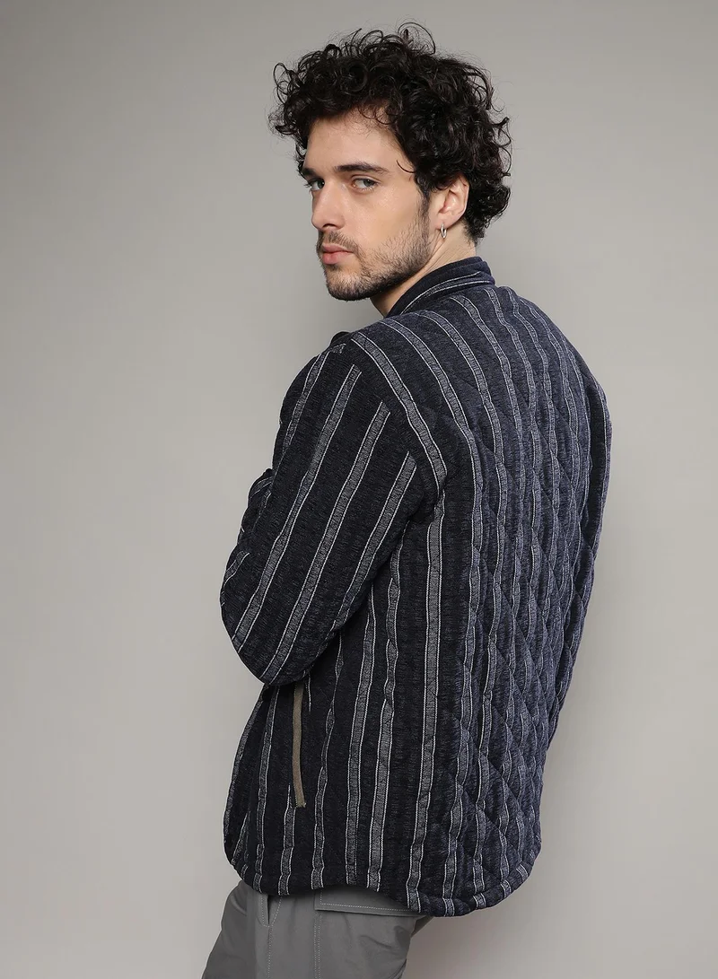 CAHOOT  Men's Navy Blue Fleece Block Denim Jacket for Men | Best Price UAE