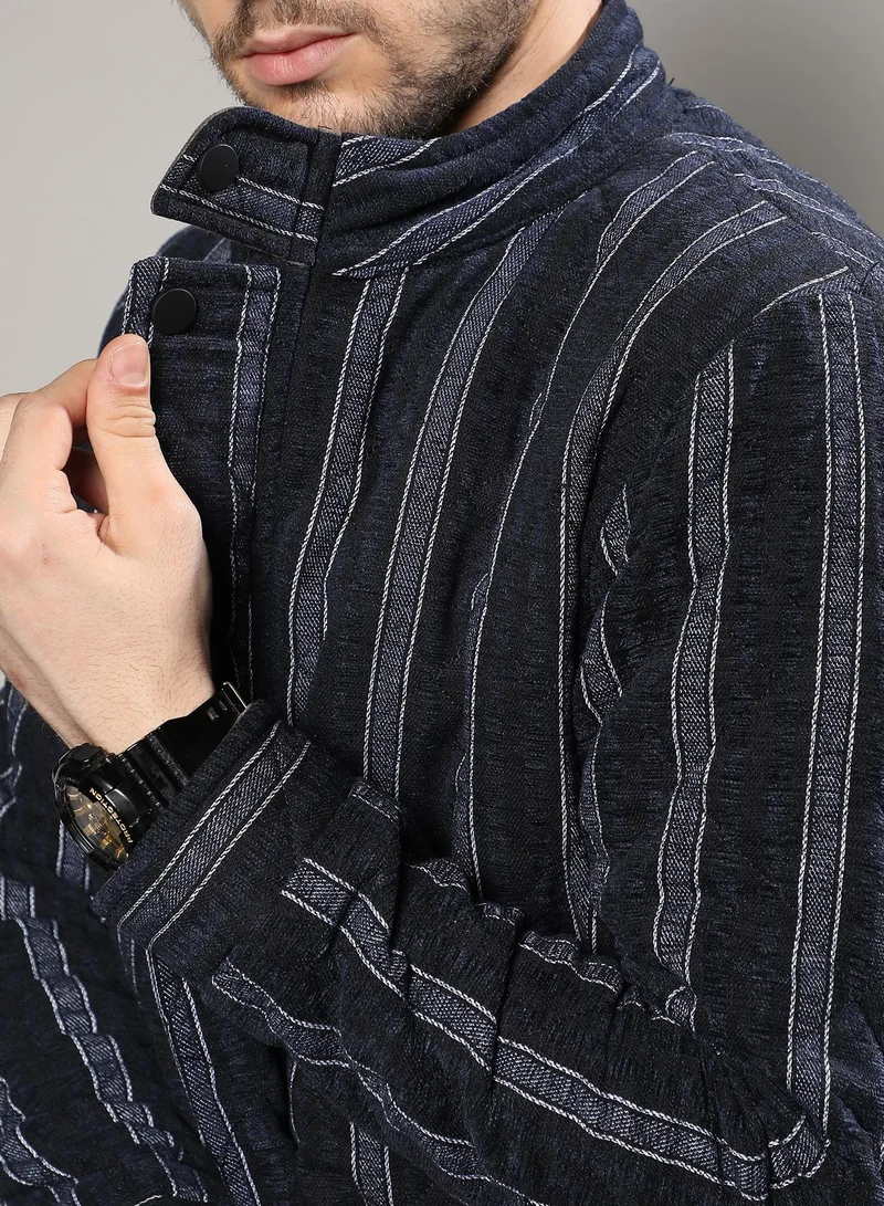 CAHOOT  Men's Navy Blue Fleece Block Denim Jacket for Men | Best Price UAE