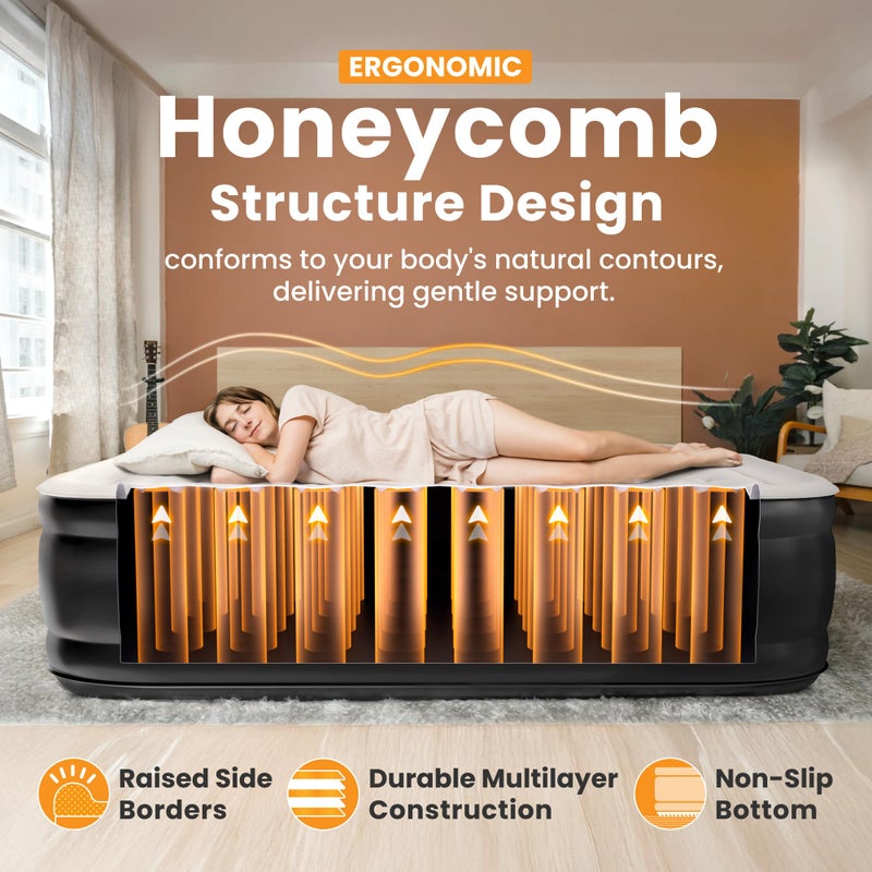 Dr. air Twin Air Mattress with Built-in Pump, 18â€ Raised Blow Up Mattress - 500 lbs Max Honeycomb Design, 3-Min Inflation, Waterproof Velvety Top, Ideal for Home, Guests & Camping, Colchon Inflable - Image 3
