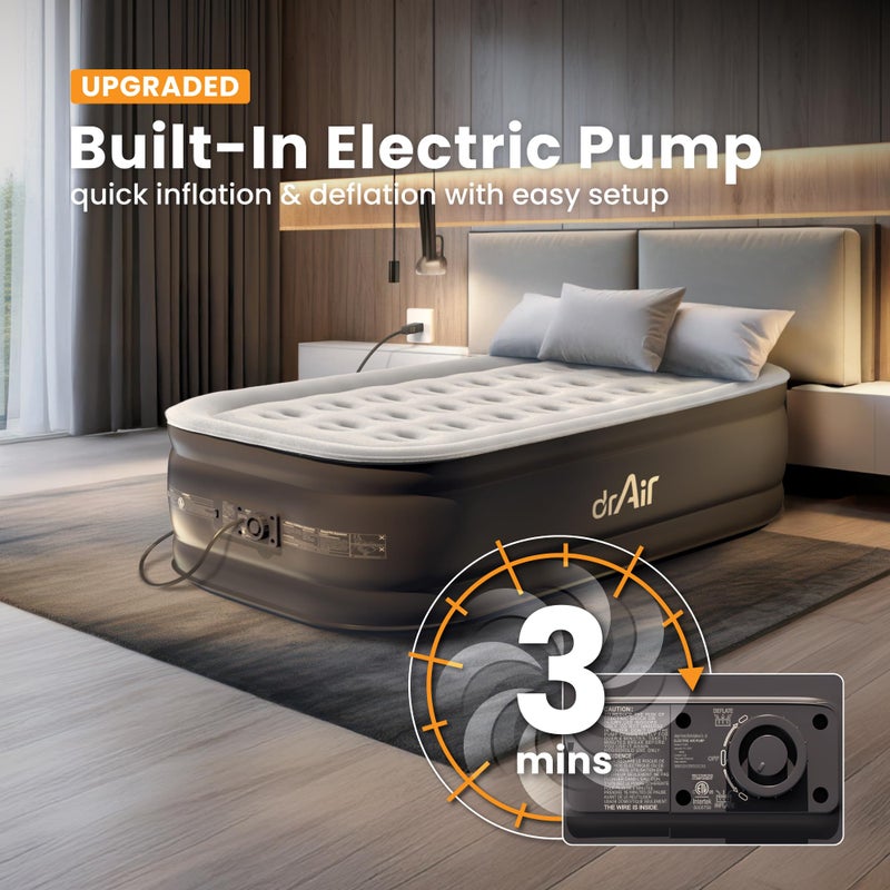 Dr. air Twin Air Mattress with Built-in Pump, 18â€ Raised Blow Up Mattress - 500 lbs Max Honeycomb Design, 3-Min Inflation, Waterproof Velvety Top, Ideal for Home, Guests & Camping, Colchon Inflable - Image 2