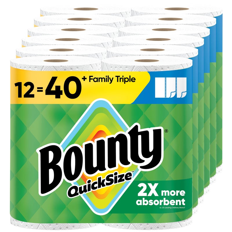 Bounty Quick-Size Paper Towels, White, 12 Family Triple = 40 Regular Rolls - Image 1