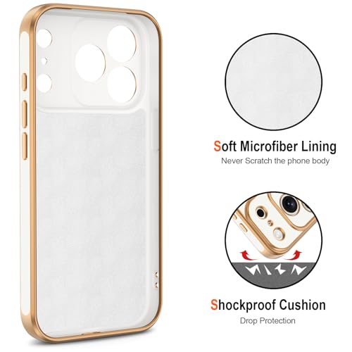 Hython for iPhone 17 Pro Max Case with Ring Stand, 360° Rotatable Ring Holder Magnetic Kickstand, Plating Rose Gold Edge Soft Cover Protective Phone Case for iPhone 17 Pro Max 6.9", White - Image 3