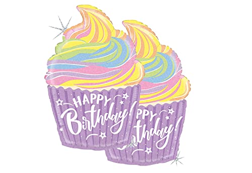 Artisan Owl Set of 2 Happy Birthday Pastel Cupcake 27 Foil Party Balloons - Image 1
