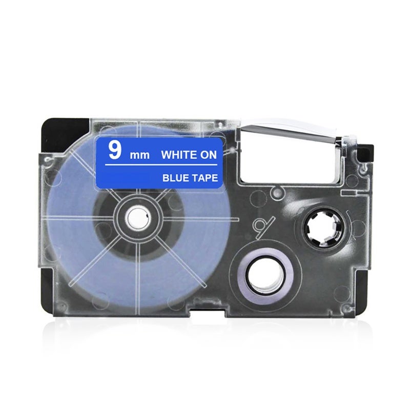 Laminated Label Maker Tape 9mm White on Blue Split Back Design - Print Clear Durable Label Tape for Office Files Household Products - Image 1