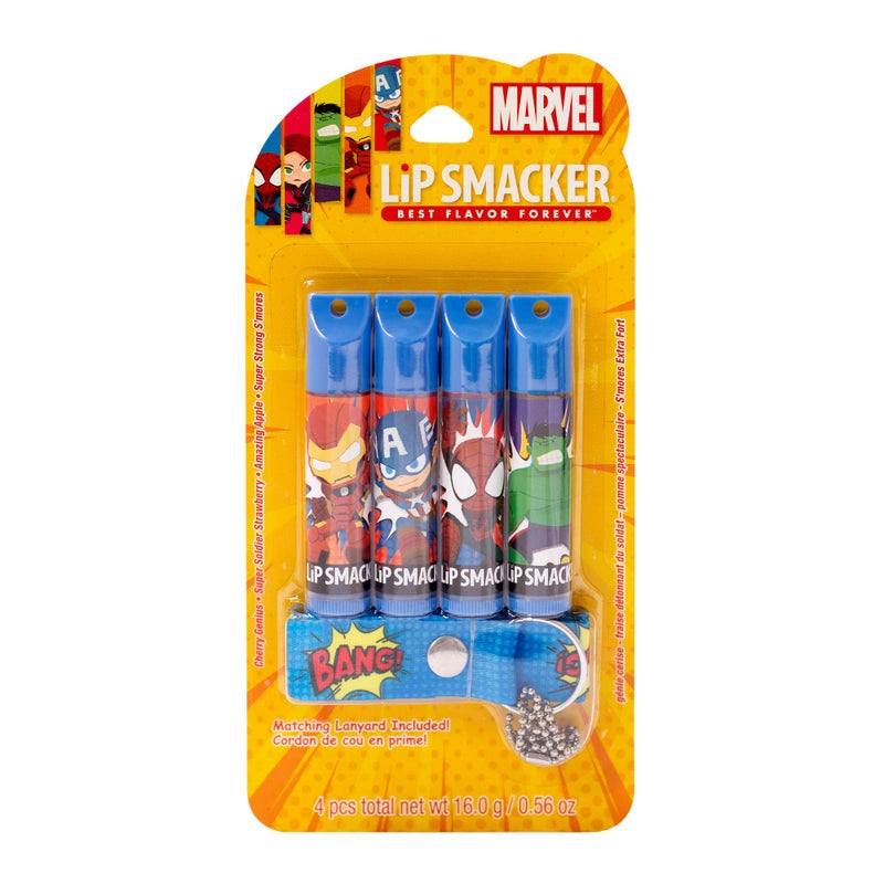 Lip Smacker Marvel, 4 piece lanyard set, lip balm for kids - Iron Man, Captain America, Spider Man, Hulk - Image 2
