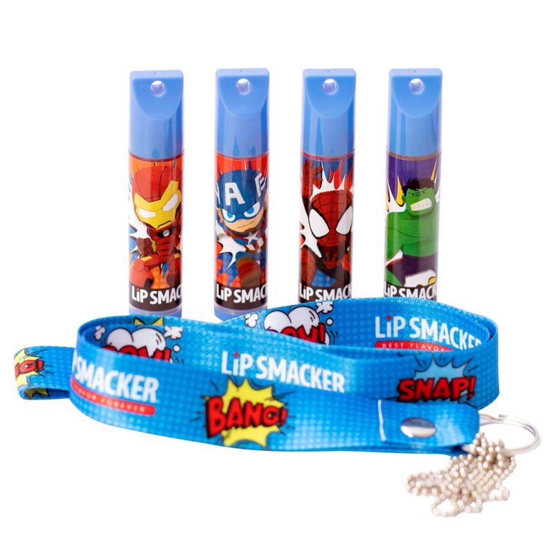 Lip Smacker Marvel, 4 piece lanyard set, lip balm for kids - Iron Man, Captain America, Spider Man, Hulk - Image 1