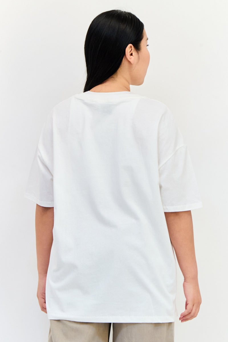 Pull & Bear Pull Bear x Life Women  Crew Neck Short Sleeves Graphic Print T-shirt, white  - Image 2