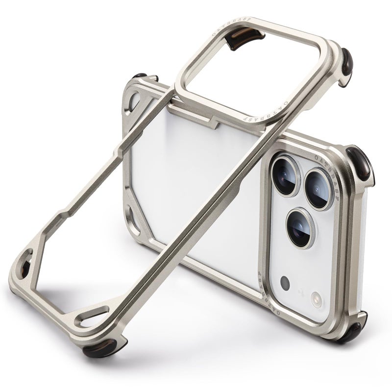 OATSBASF for iPhone 17 Pro Max Bumper Case, No Back Design, Aluminum Frame Slim Fit, Compatible with MagSafe, 4 Corner Shockproof Protection, Natural Titanium - Image 1