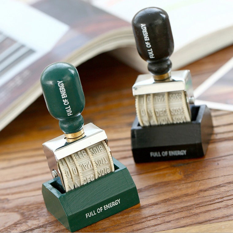 Korean DIY Roller Knob Stamp Tool – Retro Date Postmark for Hand Accounts - Image 2