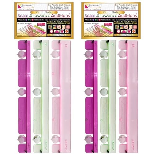 Guidelines4Quilting Quilt Ruler Seam Allowance Additions Make Blocks Any Size No Math No Dies or Templates Use 1 with 12in Quilting Ruler and 2 with 24in Rulers Includes BuiltIn Finger Guards - Image 1