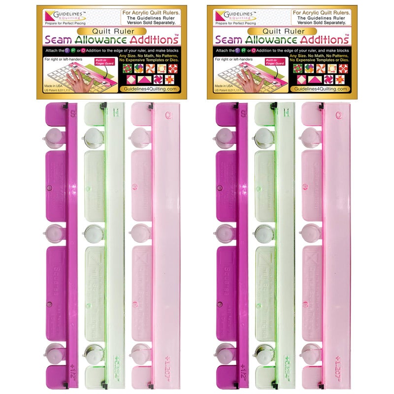 Guidelines4Quilting Quilt Ruler Seam Allowance Additions Make Blocks Any Size No Math No Dies or Templates Use 1 with 12in Quilting Ruler and 2 with 24in Rulers Includes BuiltIn Finger Guards - Image 2