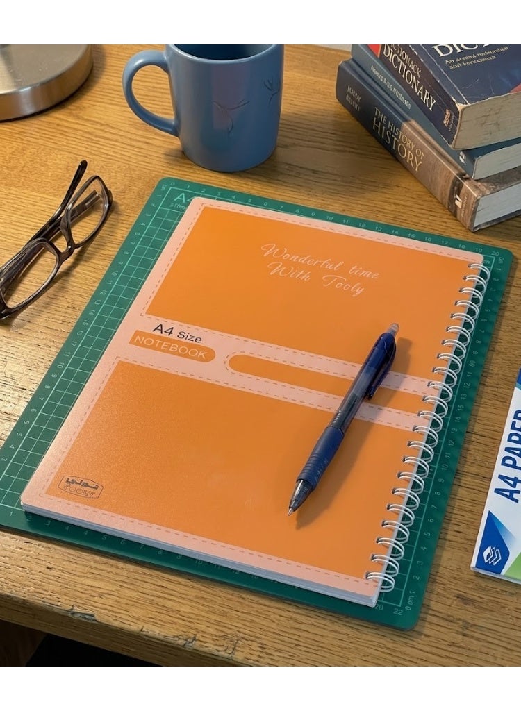 TOOLY Premium A4 Spiral Notebook with Stitched-Frame Accent Cover, Dynamic Color-Block Layout, Terracotta Orange, 100 Sheets - Image 3