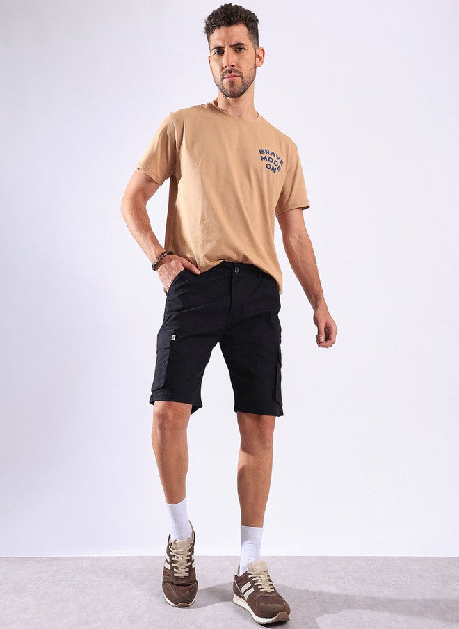 Hence Men's Regular Fit Mid-Rise Black Cargo Shorts with 6 Pockets - Image 5