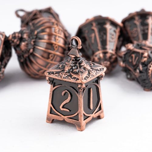 Cusdie 7Piece Lantern DND Dice SetMetal Dice with Skull Dice Bag Perfect for Tabletop RPGs Board Games Gifting and CollectingAncient Copper - Image 5