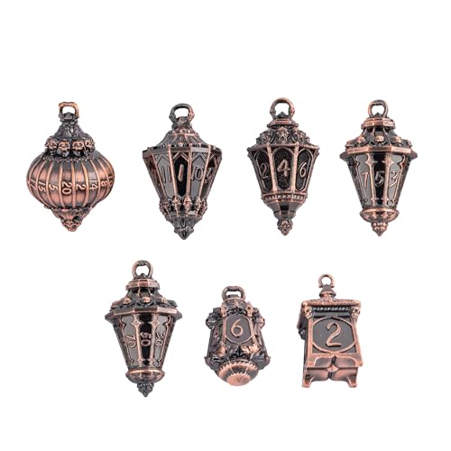 Cusdie 7Piece Lantern DND Dice SetMetal Dice with Skull Dice Bag Perfect for Tabletop RPGs Board Games Gifting and CollectingAncient Copper - Image 1