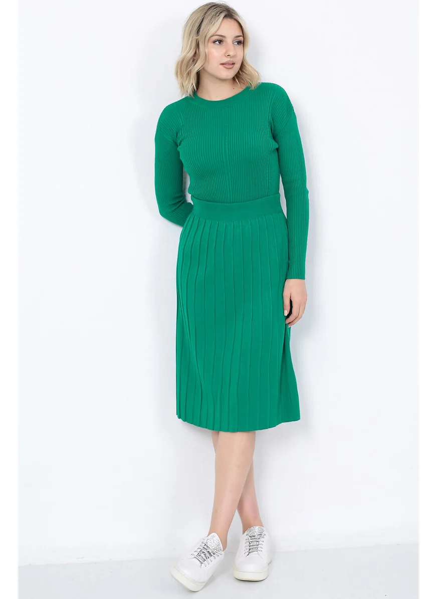 لوغمو Women's Knitwear Pleated Skirt Hair Braided Sweater Set Oversize Green