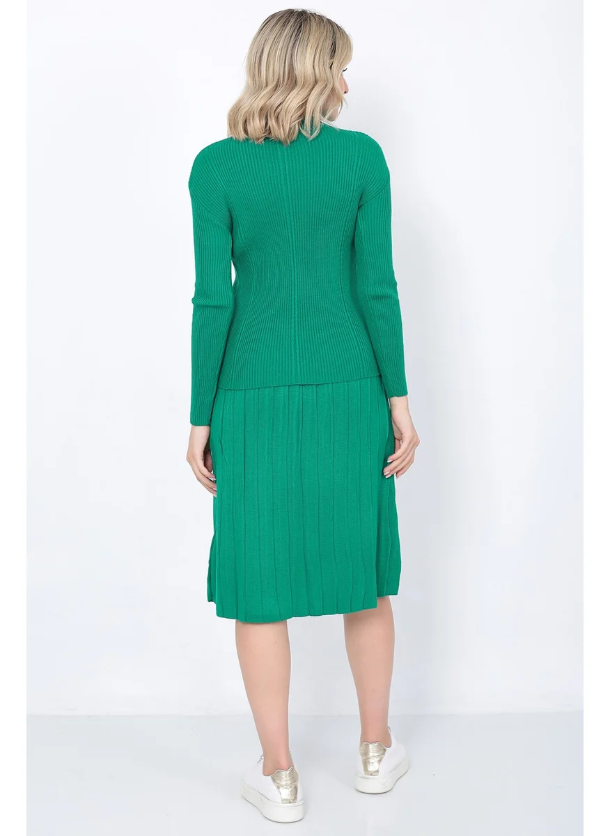 لوغمو Women's Knitwear Pleated Skirt Hair Braided Sweater Set Oversize Green