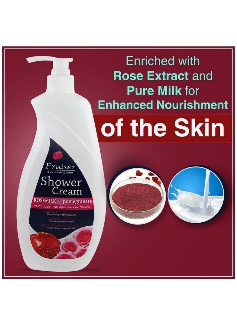 Fruiser - Shower Cream Rose Milk with Pomegranate 1000 Ml - Image 1