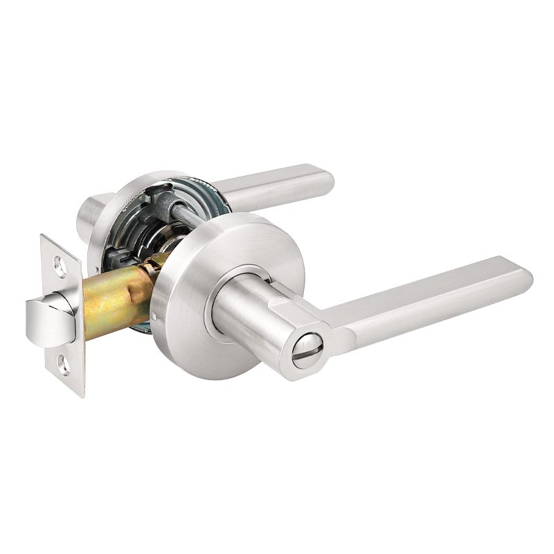 Probrico Satin Nickel Privacy Door Lever Flat Interior BathBed Door Handle Reversible for Right Left Handed BedroomBathroom Doors 1 Pack