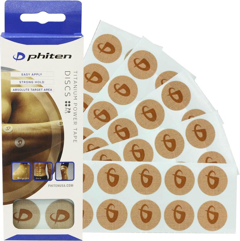 Phiten Power Tape Discs - Round Disc Shaped Water-Resistant Athletic Tape for Muscle, Knee, Elbow, Shoulder, and Joint Support - Professional Sports Therapeutic Athletic Tape - 70 Pieces - Image 1