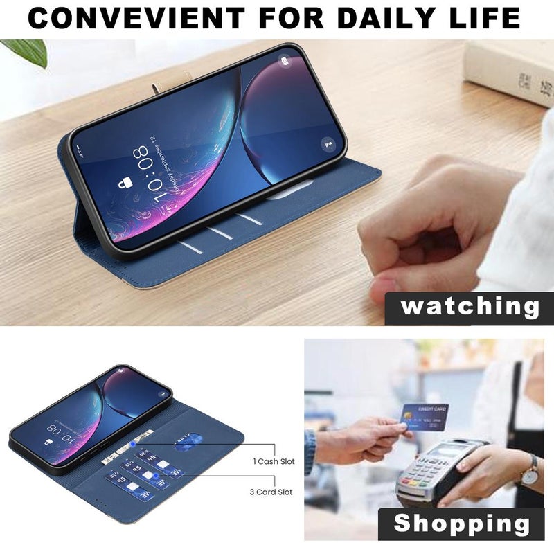 HuHa Protective Cover For Samsung Galaxy A34 5G Splicing Color Hollow Flower Pattern RFID Leather Phone Case(Dark Blue) - Image 5