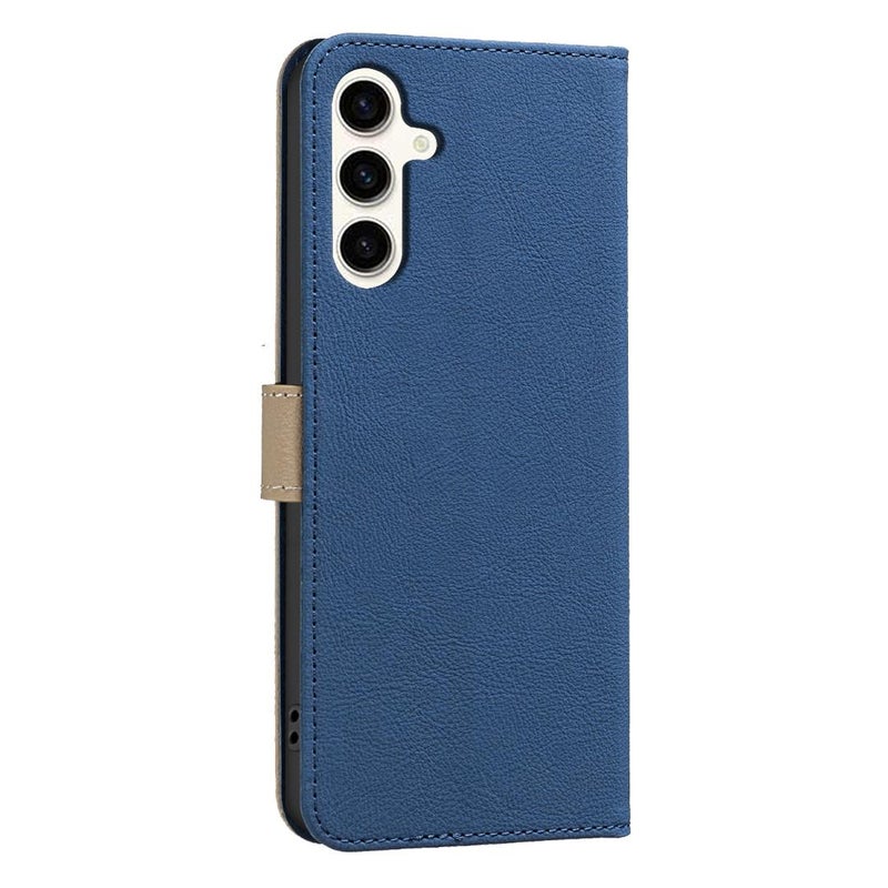 HuHa Protective Cover For Samsung Galaxy A34 5G Splicing Color Hollow Flower Pattern RFID Leather Phone Case(Dark Blue) - Image 3