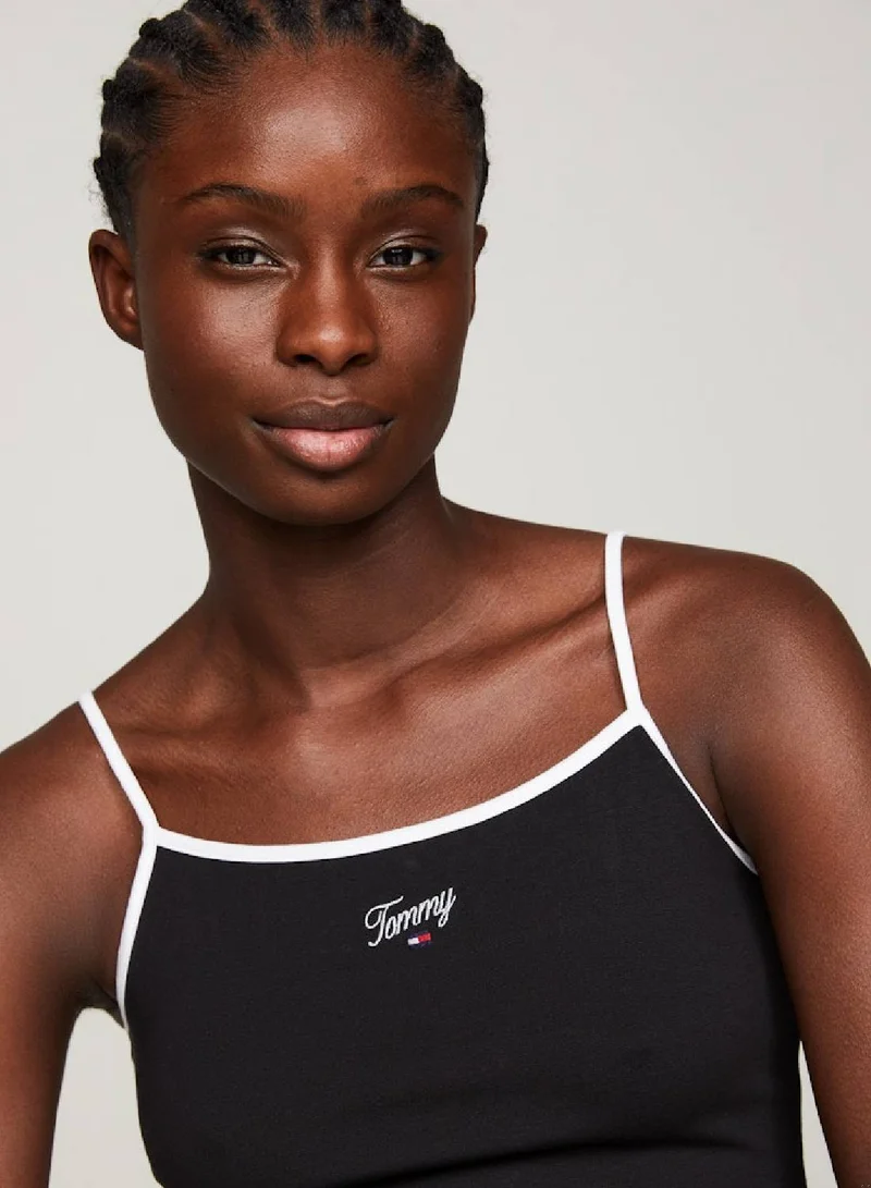 TOMMY JEANS Women's Slim Fit Script Logo Tank Top -  Stretch EcoVero™ viscose blend, Black