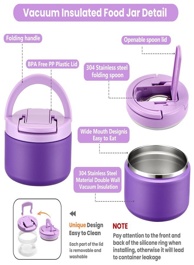 BABHAMNESS Bento Lunch Box with 8oz Soup Thermo,Kids Leakproof Lunch Food Containers with 4 Compartment,Kids Thermo Insulated Hot Food Jar and Lunch Bag for School,Trvael-Purple - Image 5