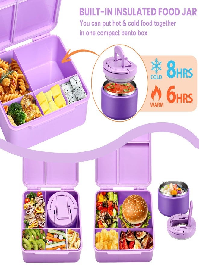 BABHAMNESS Bento Lunch Box with 8oz Soup Thermo,Kids Leakproof Lunch Food Containers with 4 Compartment,Kids Thermo Insulated Hot Food Jar and Lunch Bag for School,Trvael-Purple - Image 2