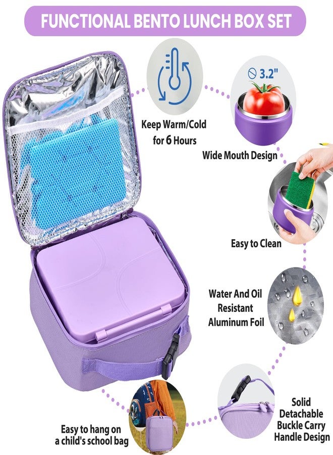 BABHAMNESS Bento Lunch Box with 8oz Soup Thermo,Kids Leakproof Lunch Food Containers with 4 Compartment,Kids Thermo Insulated Hot Food Jar and Lunch Bag for School,Trvael-Purple - Image 3