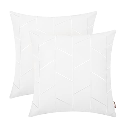 BRAWARM Faux Leather Pillow Covers 18 X 18 Inches White Leather Pillow Covers Pack of 2 Geometric Embroidery Leather Decorative Throw Pillows for Living Room Couch Bed Sofa Home