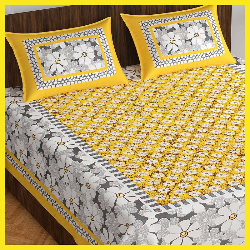 Meejoya Cotton Rajasthani Jaipuri Traditional King Size Double Bed Bedsheet With 2 Pillow Covers Jaipuri_311 Multicolor144 TC