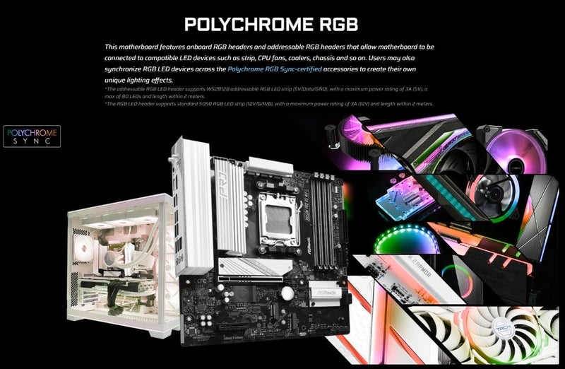 ASRock AMD B850M Pro RS WiFi 6E Socket AM5 Ryzen 9000, 8000 and 7000 Series DDR5 B850 up to 8000+ (OC) MHz 256GB Micro ATX Motherboard M.2 SATA3 6.0 Gb/s PCIe 5.0 Realtek 2.5G LAN BIOS Flashback - Image 4