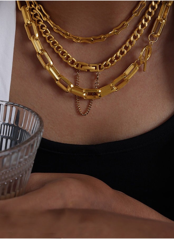 Al Aoyama gold colour Fashion Thick and Thin Chain Multi-layer Necklace for Women Men Punk Figure Circular Pendant Necklace Vintage Jewelry  - Image 1