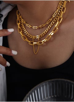 Al Aoyama gold colour Fashion Thick and Thin Chain Multi-layer Necklace for Women Men Punk Figure Circular Pendant Necklace Vintage Jewelry  - Image 2