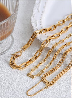Al Aoyama gold colour Fashion Thick and Thin Chain Multi-layer Necklace for Women Men Punk Figure Circular Pendant Necklace Vintage Jewelry  - Image 3